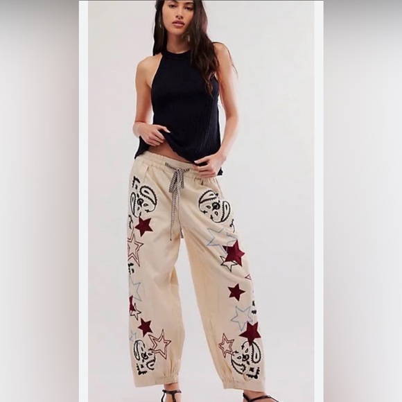 Free People Aria Embroidered Pull On Pant L - Picture 2 of 12